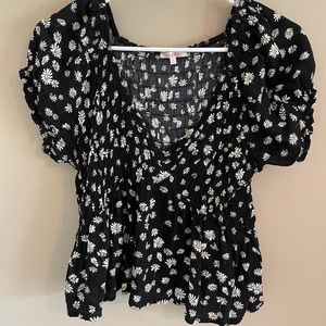 Pacsun Lottie Moss Black Daisy Smocked Peplum Top